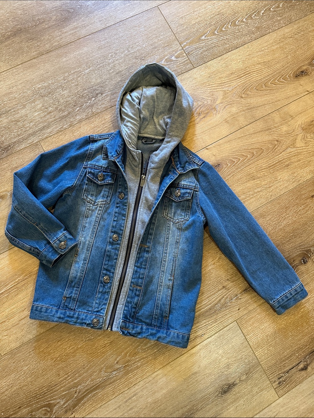Kids Blue Denim Jacket with Gray Hood